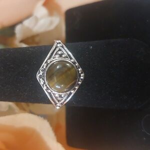 Tigers Eye Silver Plated Ring - 8 1/4